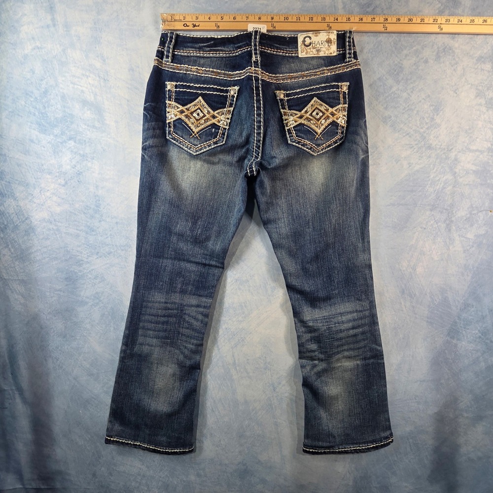 Charme Denim Womens Bootcut Jeans Size 29 Medium‎ Wash Embellished Pockets 2271